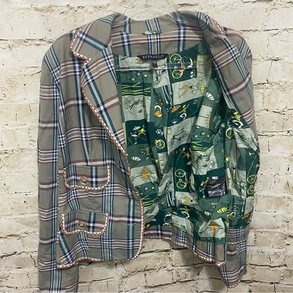 Bernardo Green Plaid Bicycle Print Lace Blazer Jacket - Picture 2 of 7